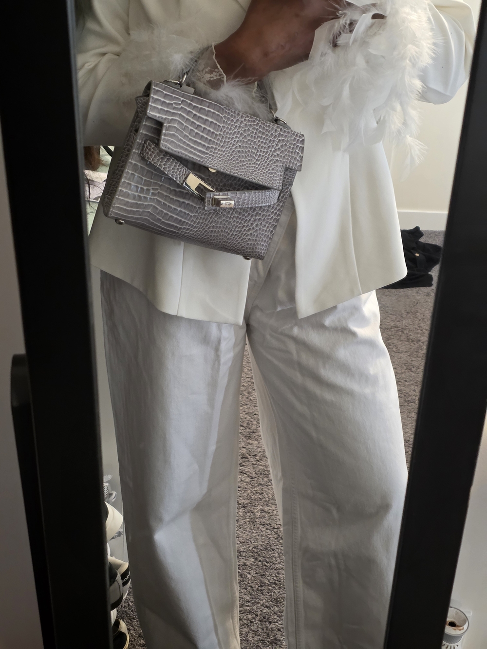 Steve Madden Croc-Embossed Top Handle Crossbody Bag in Light Gray